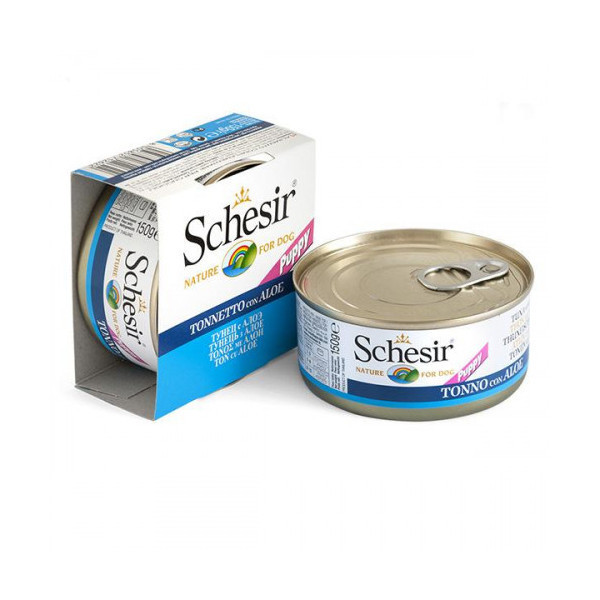 Консервы Schesir Tuna Aloe Puppy для щенков, тунец с алоэ в желе, банка 150 г