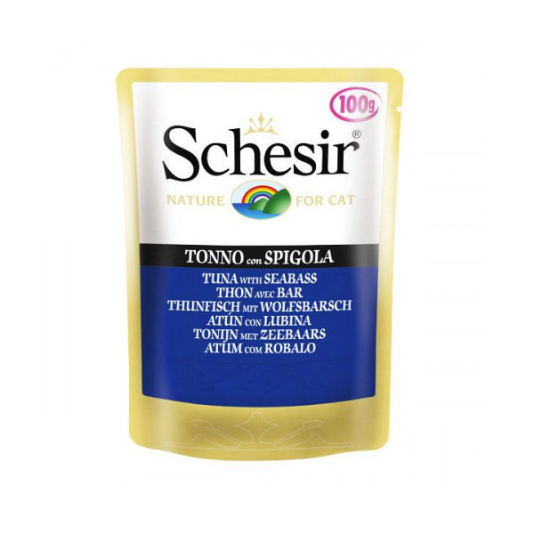 Консервы Schesir Tuna Seabass для кошек, тунец с окунем, пауч, 100 г