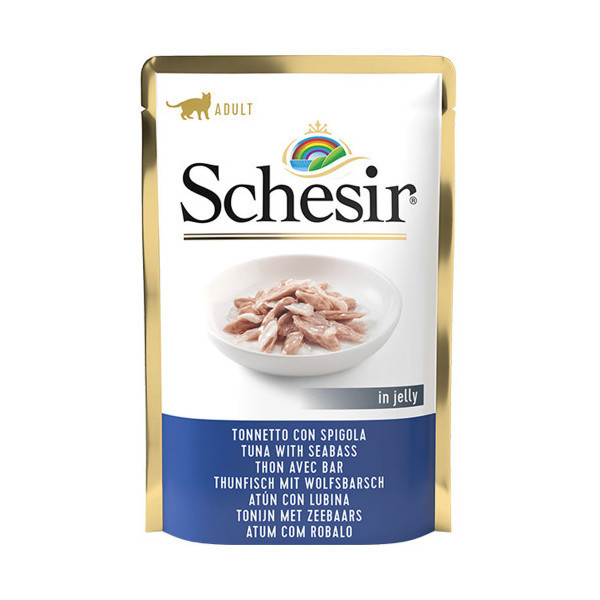 Консервы Schesir Tuna Seabass натуральные, для кошек, тунец с морским окунем в желе, пауч 85 г
