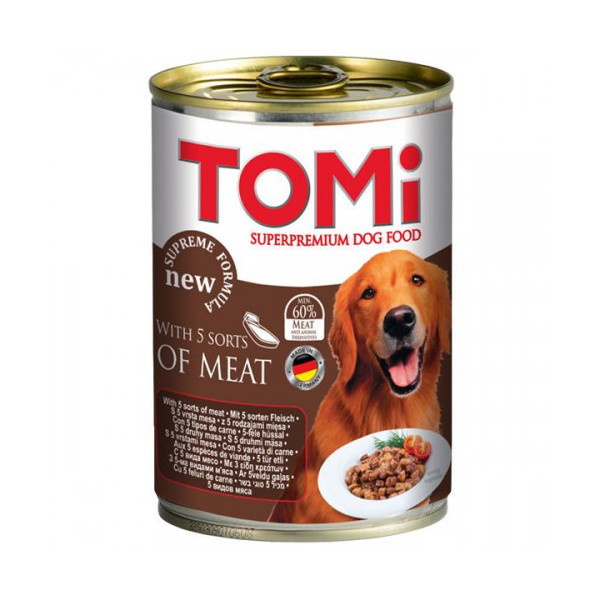 Консервы Tomi 5 kinds of meat 5 видов мяса, супер премиум, для собак, 400 г