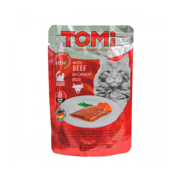 Консервы Tomi BEEF in carrot jelly говядина в морковном желе, суперпремиум, для кошек, пауч, 100 г