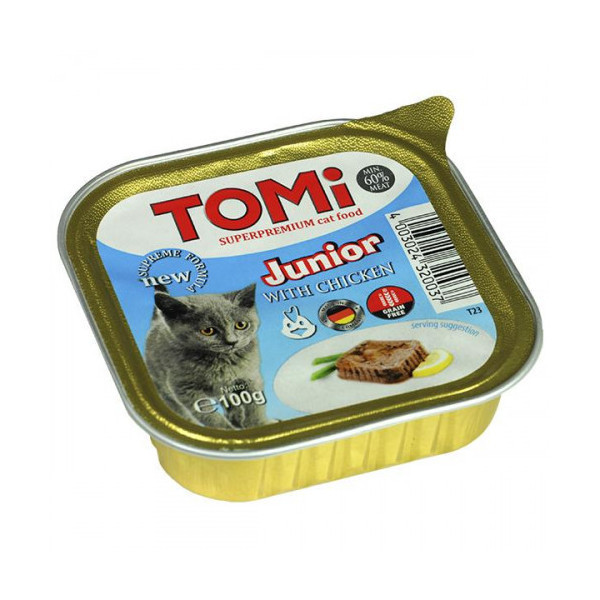 Консервы Tomi junior супер премиум, для котят с курицей, паштет, 100 г