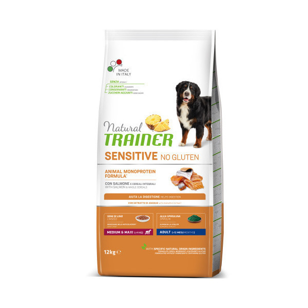 Корм Natural Trainer Dog Sensitive для взрослых собак средних и крупных пород, с лососем, 12 кг