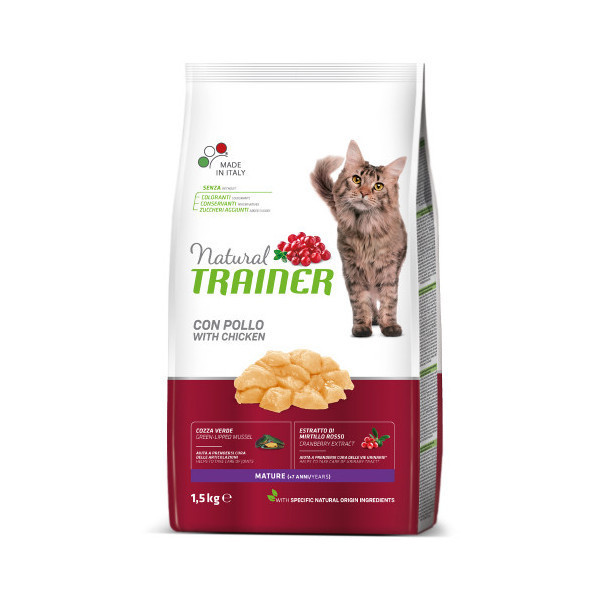 Корм Trainer Natural Super Premium Mature Cat для зрелых кошек в возрасте от 7 лет, с курятиной, 1.5 кг