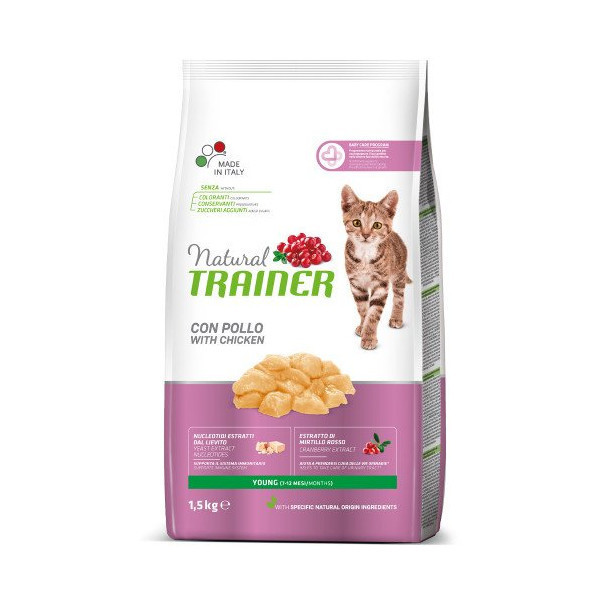 Корм Trainer Natural Super Premium Young Cat для молодых котов от 7 до 12 месяцев, ягнёнок с курицей, 1.5 кг
