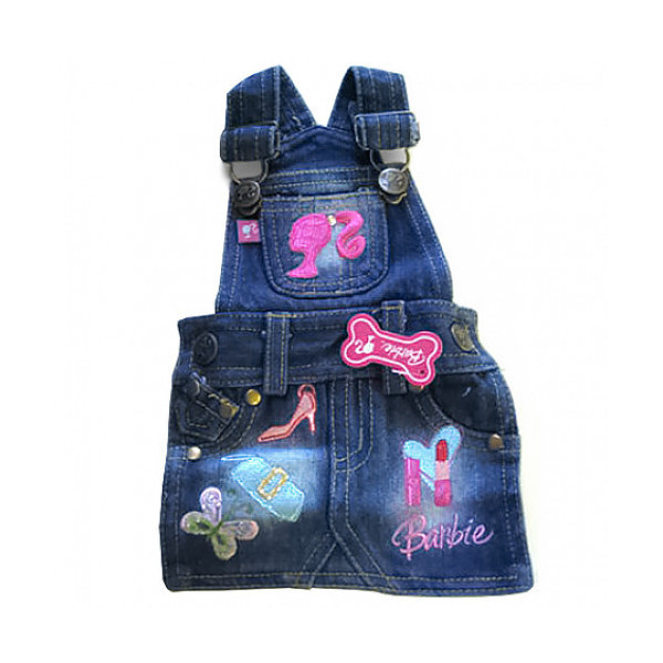 Котоновый комбез Monkey Daze Barbie Denim Overall Dress для собак, размер S, синий