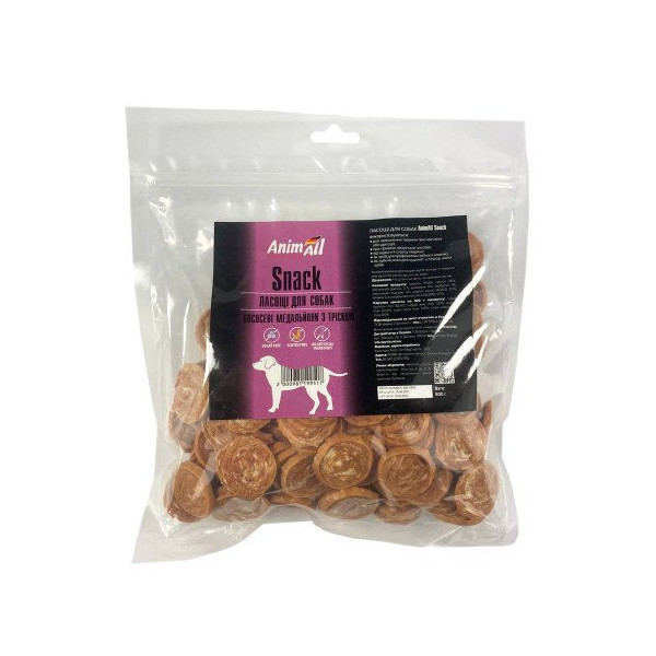 Лакомство AnimAll Snack лососевые медальоны с треской, для собак, 500 г