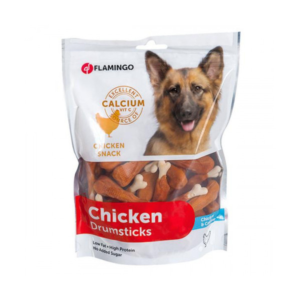Лакомство Flamingo Chicken Snack Calcium Bone для собак, куриная ножка с кальцием, 400 г