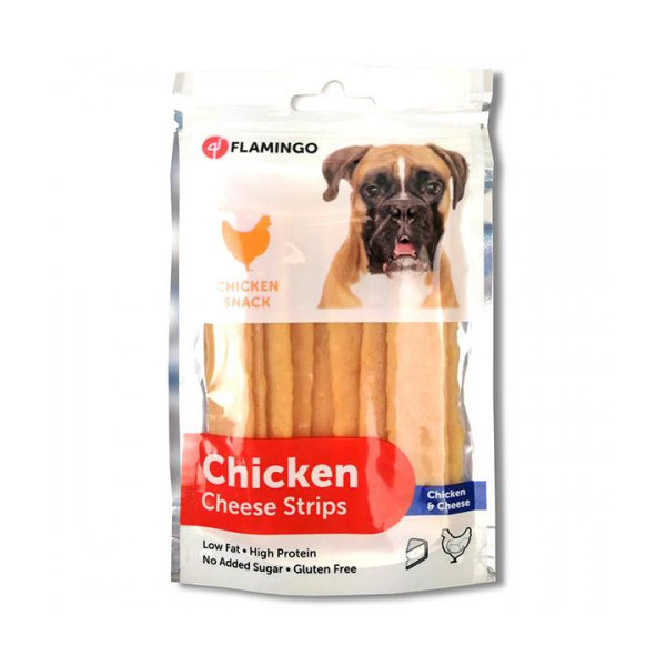 Лакомство Flamingo Chicken Snack Cheese Strips полоски с сыром, для собак, 85 г