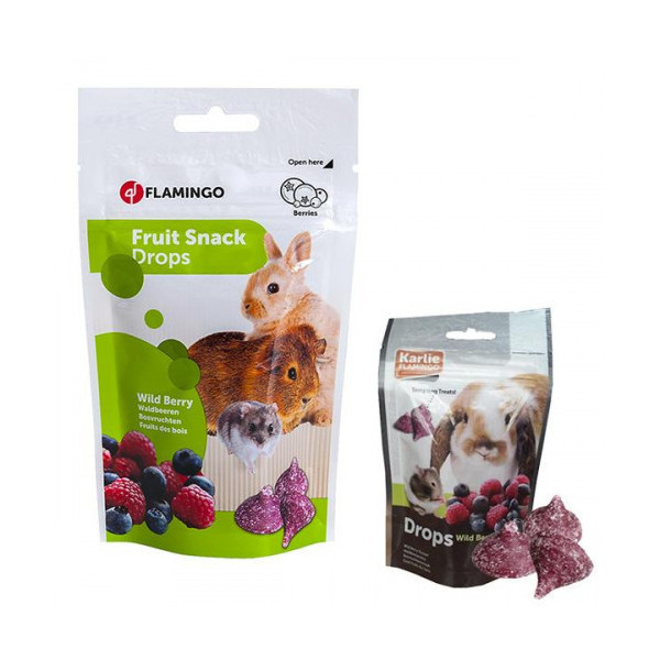 Лакомство Flamingo Drops Wildberry для грызунов, дропсы с лесными ягодами, 75 г