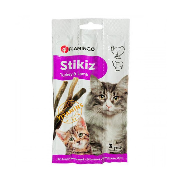 Лакомство Flamingo Stikiz Turkey&Lamb индейка с бараниной, палочки для котов и котят, 15 г, 3 ед