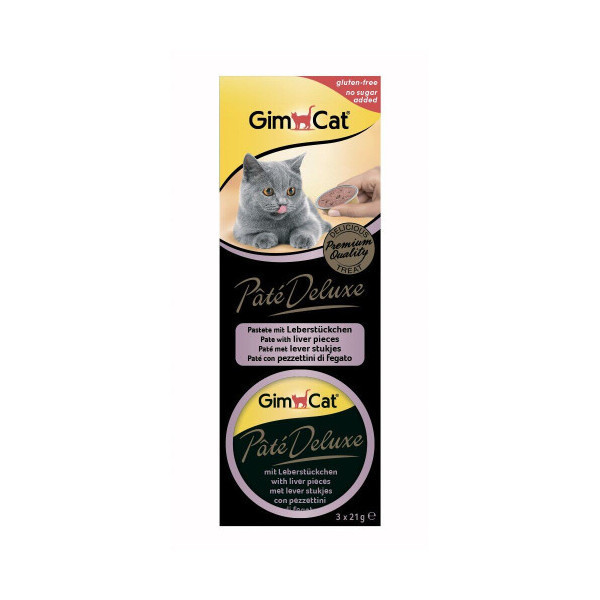 Лакомство GimCat Pate Deluxe паштет с кусочками печени, для кошек, 3×21 г