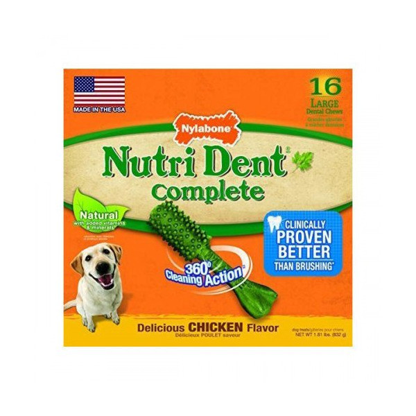 Лакомство Nylabone Nutri Dent Chicken Large для чистки зубов для собак, вкус курицы, 16 шт, цена за 1 шт