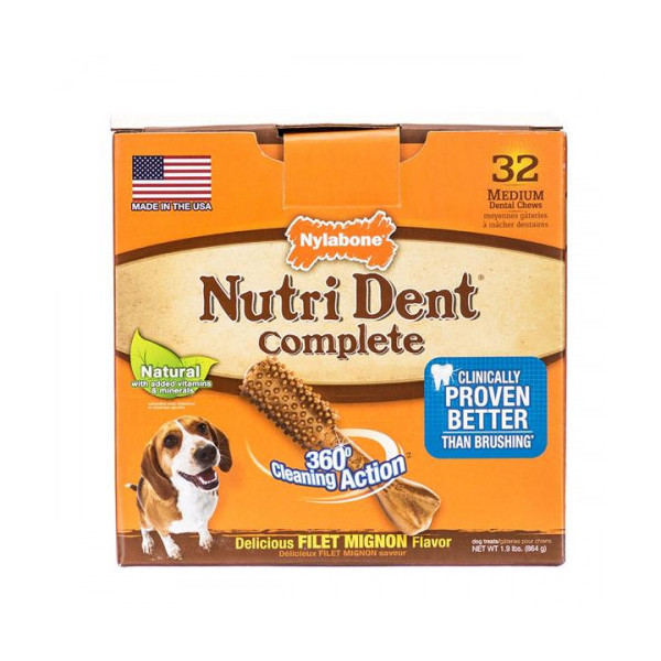Лакомство Nylabone Nutri Dent Filet Mignon Medium для чистки зубов собак до 16 кг, 32 шт, цена за 1 шт