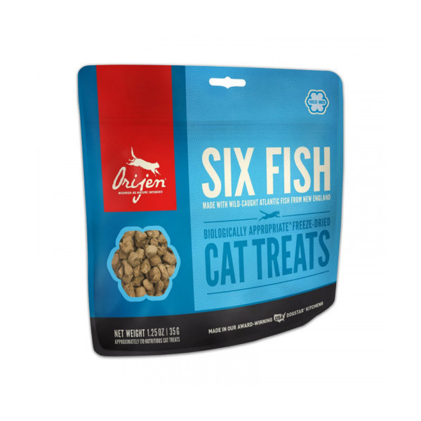 Лакомство Orijen 6 Fish Cat & Kitten со вкусом рыбы для кошек всех пород и возрастов, 35 г