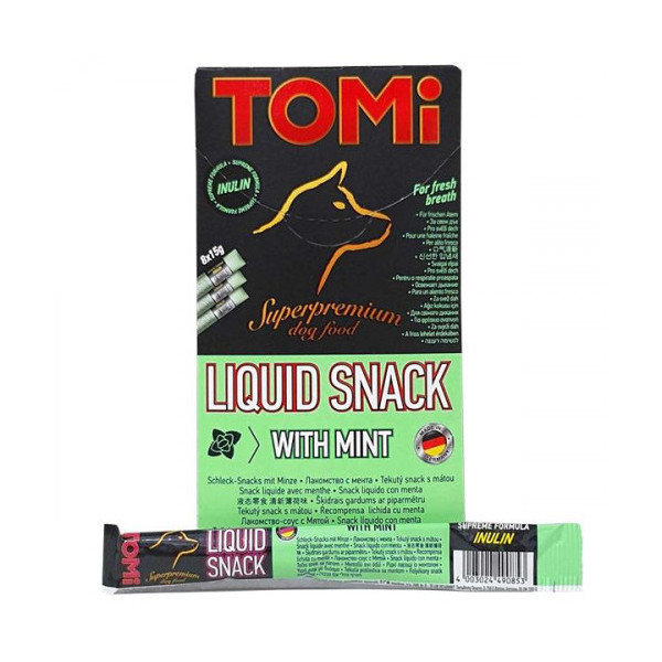 Лакомство Tomi Liquid Snack Mint&Inulin жидкое, мята с инулином, для собак, 15 г