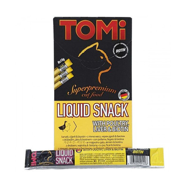 Лакомство Tomi Liquid Snack Poultry, Liver&Biotin жидкое, птица и печень с биотином, для котов, 15 г