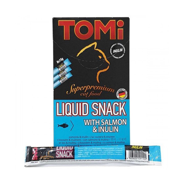 Лакомство Tomi Liquid Snack Salmon&Inulin жидкое, лосось с иннулином, для котов, 15 г
