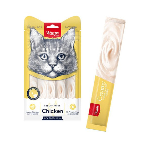 Лакомство Wanpy Creamy Lickable Treats Chicken с курицей, витаминами и таурином, для кошек, 5×14 г