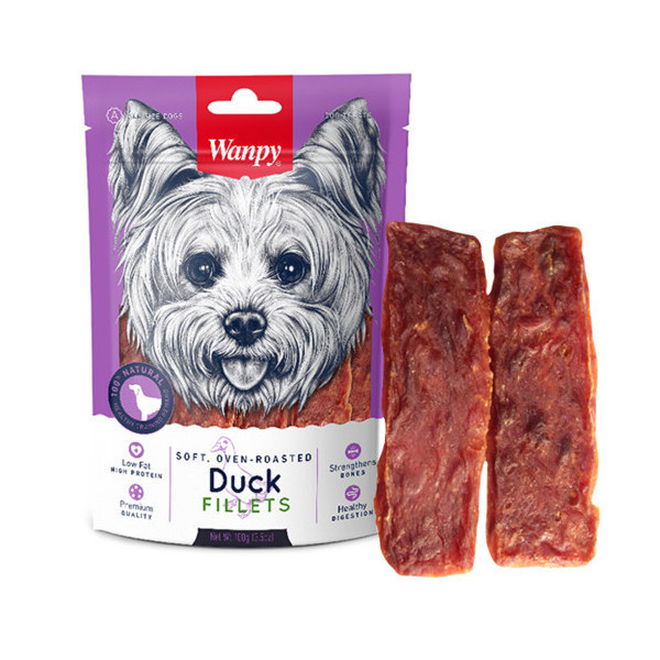 Лакомство Wanpy Soft Duck Fillets вяленое филе утки, для собак, 100 г