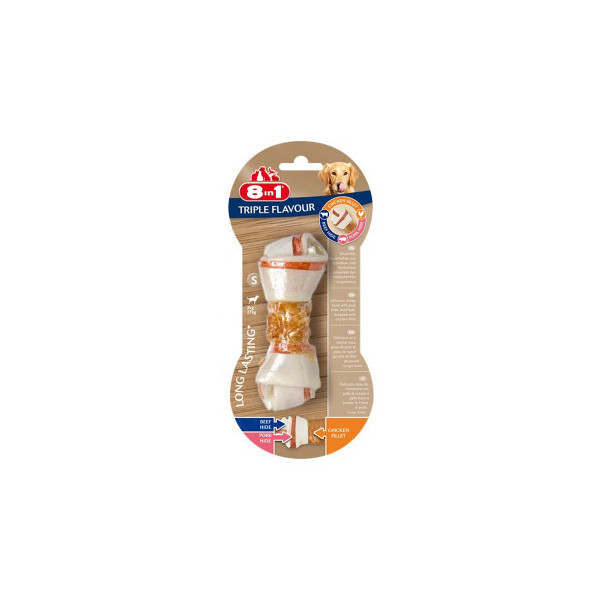 Лакомство для собак 8in1 Triple Flavour жевательная кость, S, с мясом, 1 шт