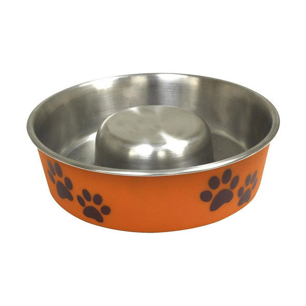 Миска Croci Roxy Slow Eating на резинке, для собак, нержавейка, оранжевая, 1.1 л, 21 см