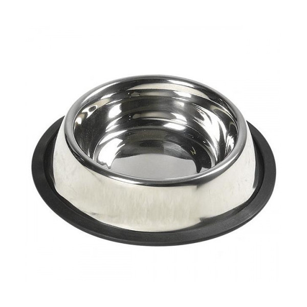 Миска Flamingo Dish Steel Rim для собак, с резиновым ободком, нержавейка, 23 см