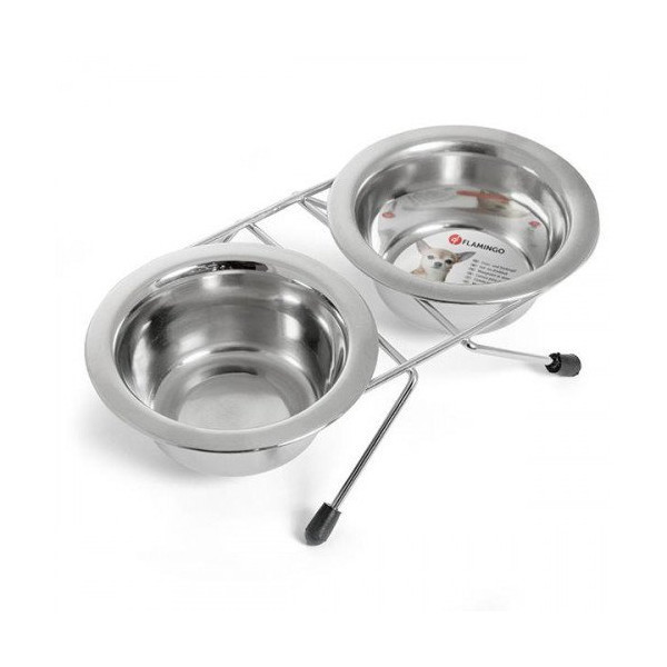 Миска Flamingo Duo Dinner двойная на подставке для собак, нержавейка, 11-16 см