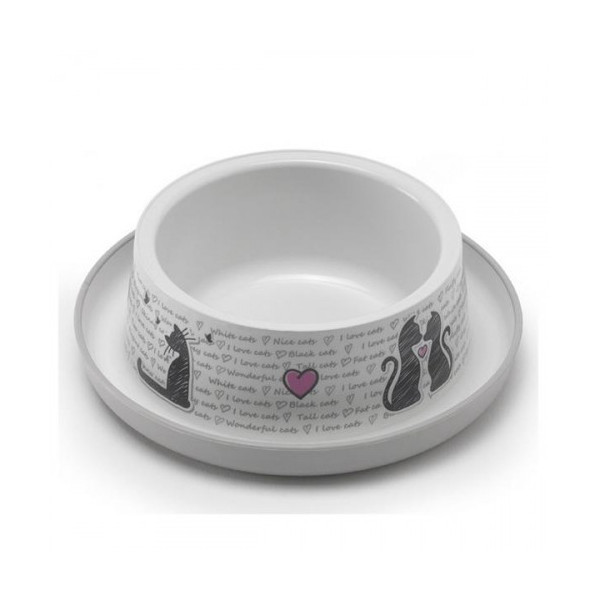 Миска Moderna Trendy Dinner №1 Cats in Love для кошек и собак, пластик, светло-серая, 350 мл, d-16 см