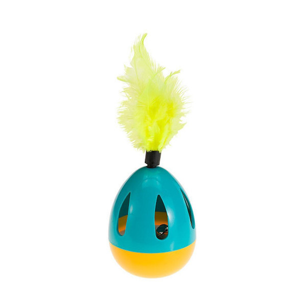 Мячик PA 5415 Oval Ball Plumed для кошек из пластика, полиэстера и искусственных перьев, 7x22 см