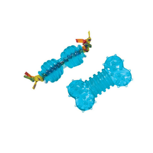Набор игрушек для собак Petstages Orka косточка и гантель мини, голубой, 4.5-9 см