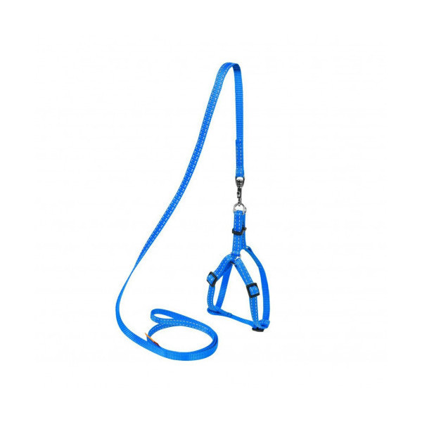 Нейлоновая шлея с поводком Dog Extreme для щенков, котят, кроликов 15 мм, 40-55 см, голубая