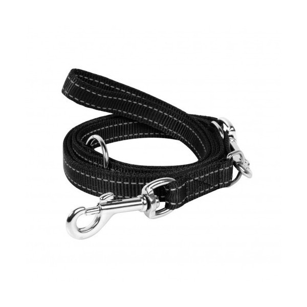 Нейлоновый поводок-перестежка Dog Extreme, двойной для собак 20 мм, 110/140/180 см, черный