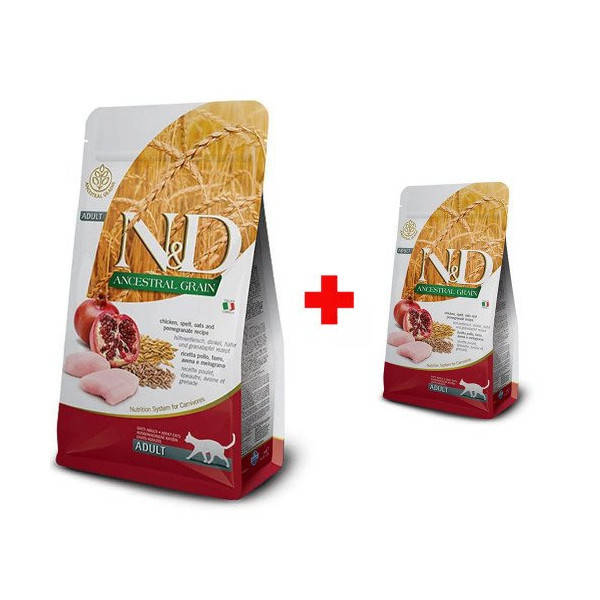 Низкозерновой сухой корм Farmina N&D для взрослых кошек, курица с гранатом, 10 + 1.5 кг в подарок