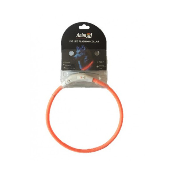 Ошейник AnimAll LED для собак, размер S, 35 см, оранжевый