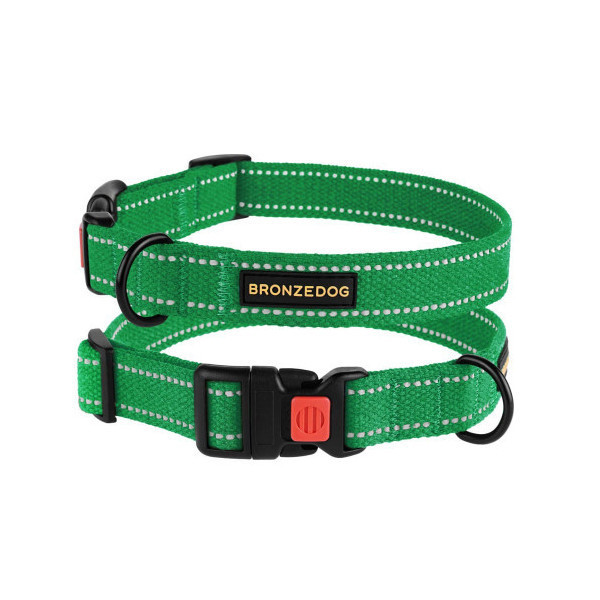 Ошейник BronzeDog Cotton, для собак, брезент, светоотражающий, фастекс пластик, изумрудный, 43-66×2.5 см