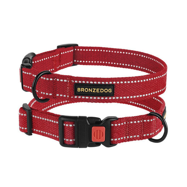 Ошейник BronzeDog Cotton, для собак, брезент, светоотражающий, фастекс пластик, красный, 25-33×1.6 см