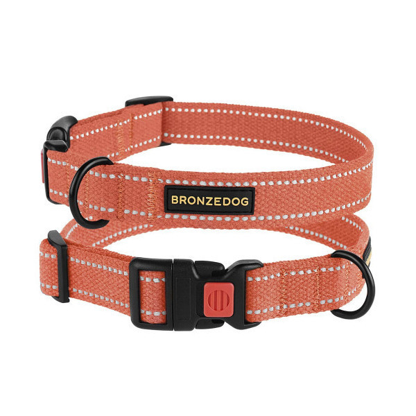 Ошейник BronzeDog Cotton, для собак, брезент, светоотражающий, фастекс пластик, оранжевый, 25-33×1.6 см