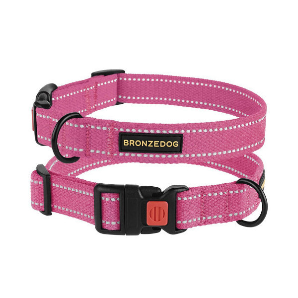 Ошейник BronzeDog Cotton, для собак, брезент, светоотражающий, фастекс пластик, розовый, 35-53×2.5 см