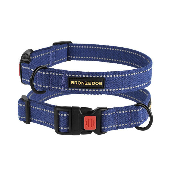Ошейник BronzeDog Cotton, для собак, брезент, светоотражающий, фастекс пластик, синий, 25-33×1.6 см