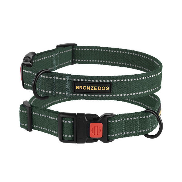 Ошейник BronzeDog Cotton, для собак, брезент, светоотражающий, фастекс пластик, зелёный, 30-40×2 см