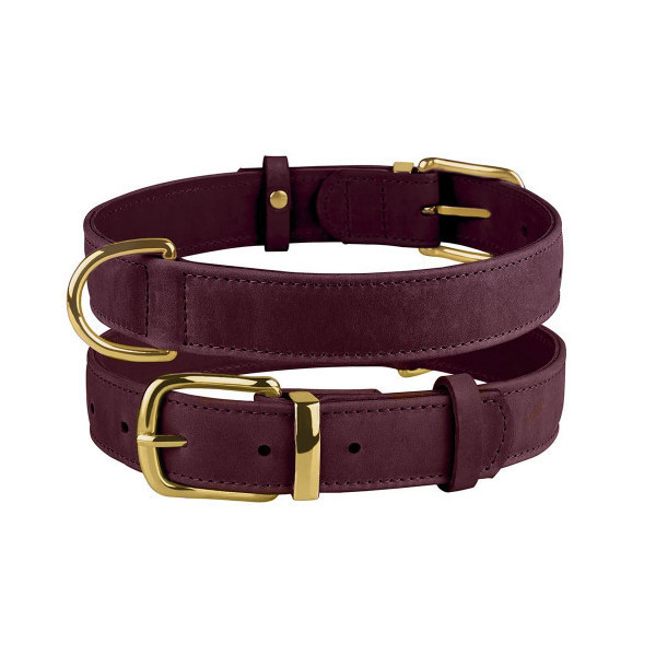 Ошейник BronzeDog Crazy, для собак, кожаный, бордовый, 27-36×1.5 см