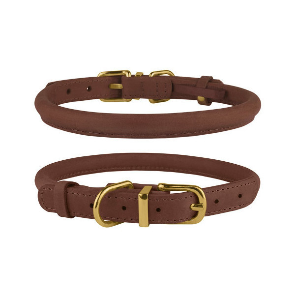 Ошейник BronzeDog Premium Crazy, для собак и кошек, кожаный, коньяк, 23-33×0.7 см
