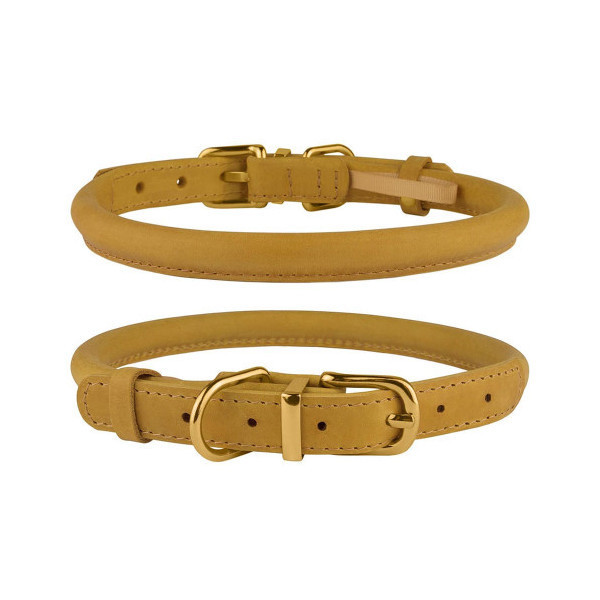 Ошейник BronzeDog Premium Crazy, для собак, кожаный, горчичный, 43-53×1.1 см