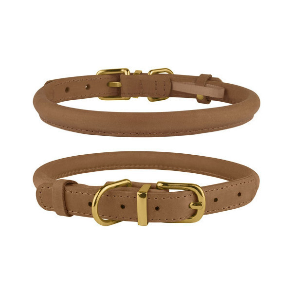 Ошейник BronzeDog Premium Crazy, для собак, кожаный, светло-коричневый, 38-48×1.1 см