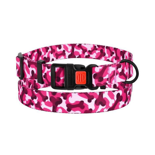 Ошейник BronzeDog Urban Camo, для собак, нейлоновый, фастекс пластик, принт кость, розовый, 35-53×2.5 см