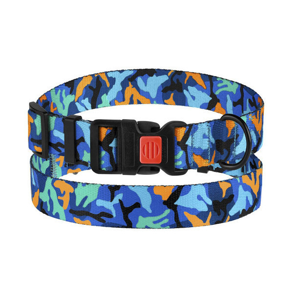 Ошейник BronzeDog Urban Camo, для собак, нейлоновый, фастекс пластиковый, синий, 35-53×2.5 см