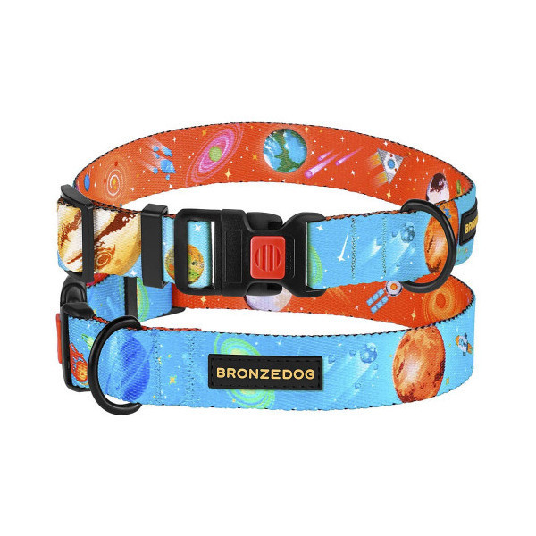 Ошейник BronzeDog Urban Cosmos, для собак, нейлоновый, фастекс пластиковый, голубой, 35-53×2.5 см