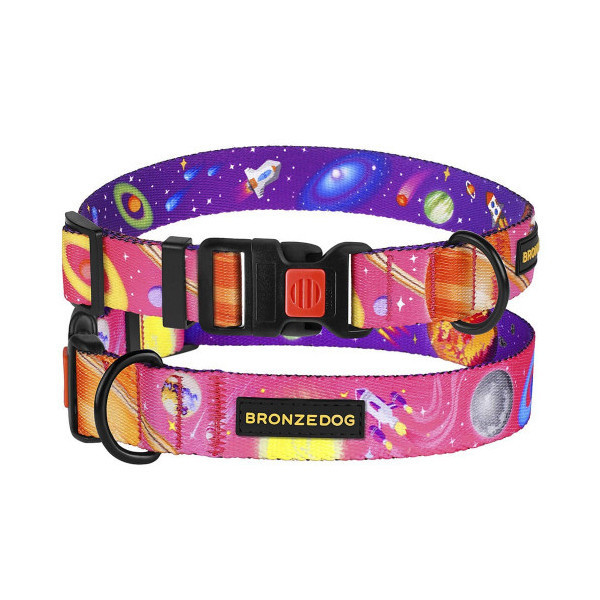 Ошейник BronzeDog Urban Cosmos, для собак, нейлоновый, фастекс пластиковый, розовый, 35-53×2.5 см
