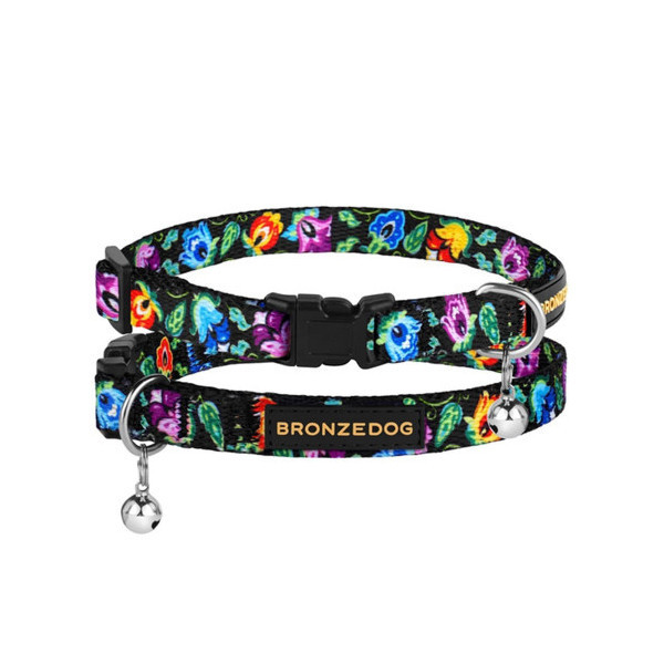 Ошейник BronzeDog Urban Folk, для кошек, нейлоновый, колокольчик, фастекс пластиковый, чёрный, 18-28×1 см